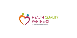 Logo for Health Quality Partners of Southern California, featuring a heart shape formed by two abstract figures and the organization's name.