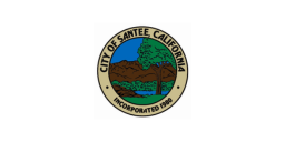 Flag of the City of Santee, California, featuring a circular seal with mountains, trees, and water, and text reading "CITY OF SANTEE, CALIFORNIA INCORPORATED 1980".