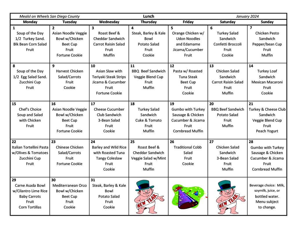 Monthly Menu - Meals On Wheels San Diego