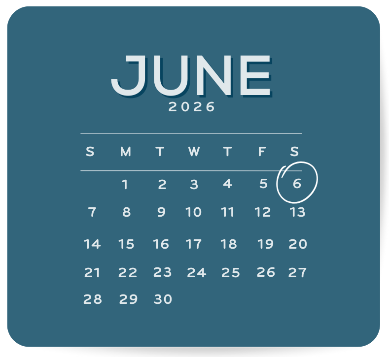 June 2026 calendar with the 6th circled.