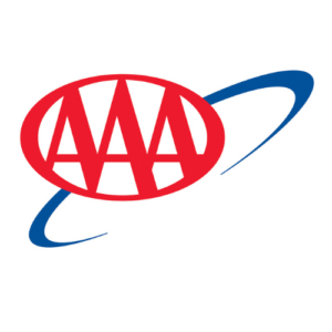 AAA logo with three red A's inside a red oval, with a blue swoosh behind it.